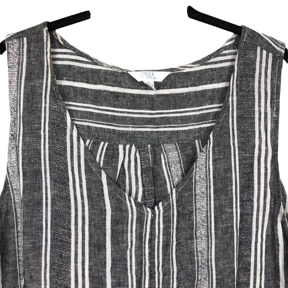 Time & Tru XL Sleeveless Linen Blend Lagen Tank Top White & Grey Stripes w/Pocke - Picture 3 of 6